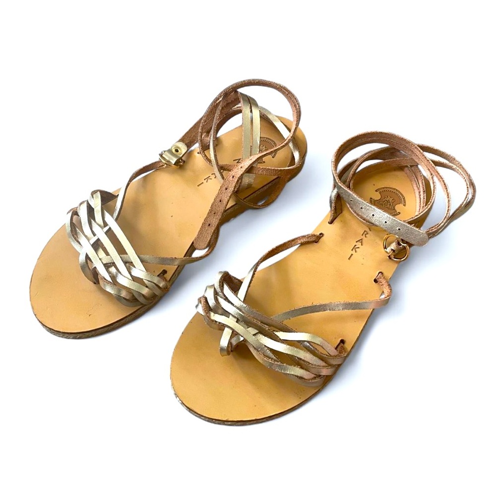 Grecian Handmade gold leather wrap sandals size 7.5 EUC